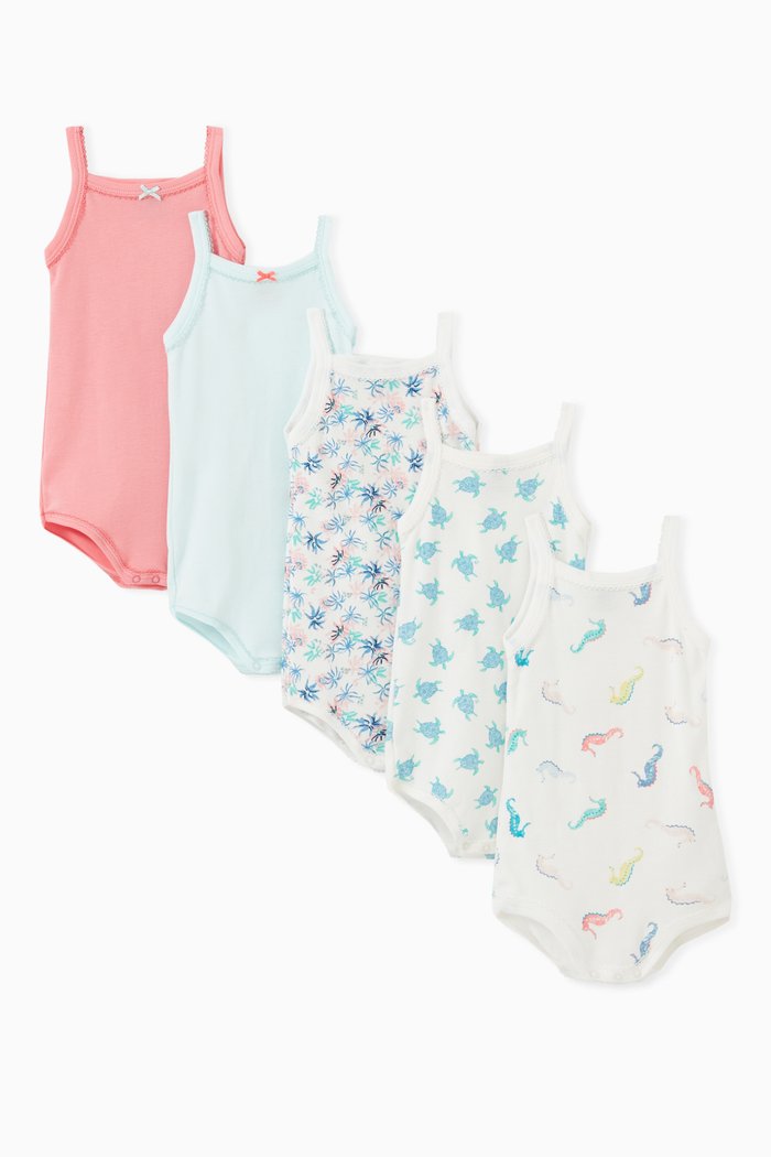 

Printed Cotton Bodysuit, Set of 5, Multicolour