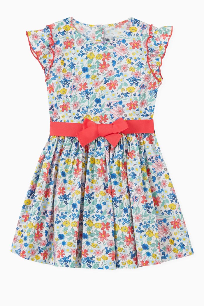 

Printed Ruffled Sleeves Dress in Cotton Poplin, Multicolour