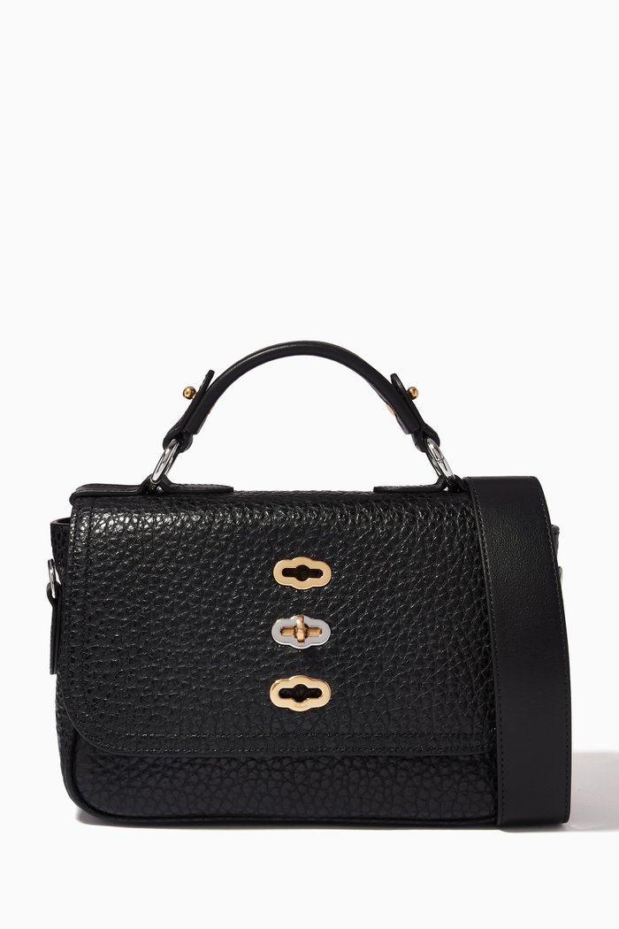 

Small Bryn Satchel Bag in Shiny Pebbled Grain, Black