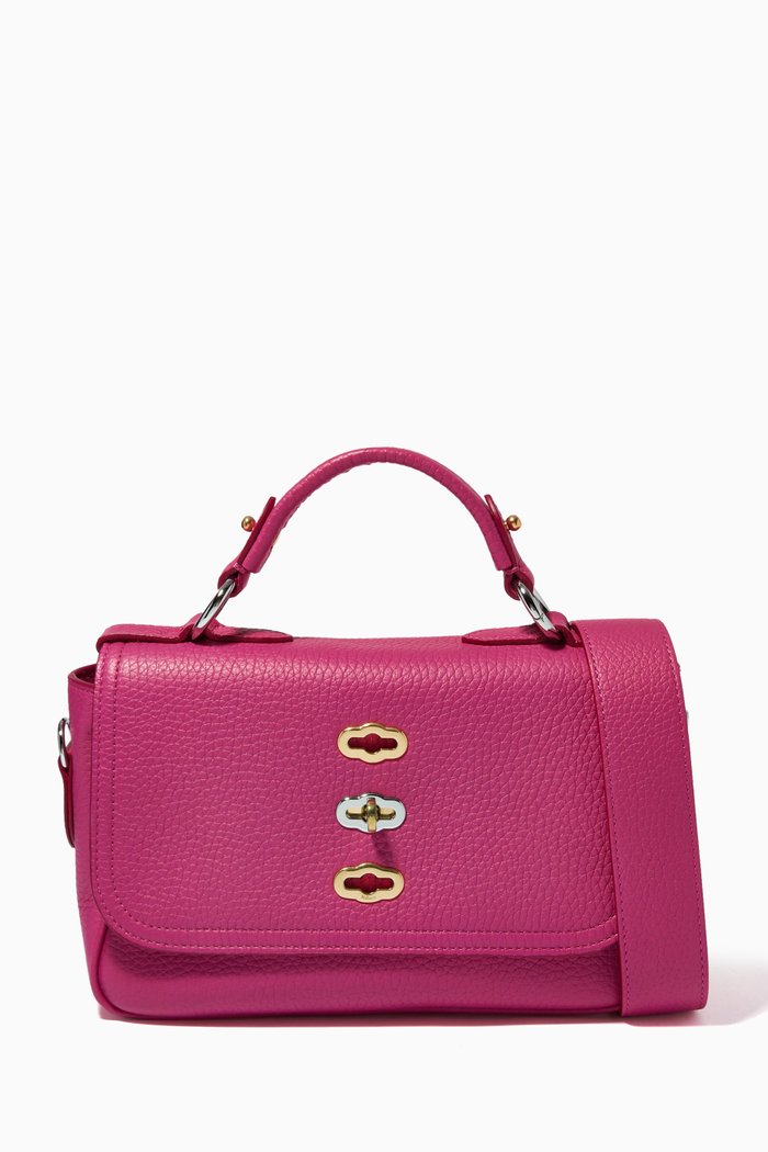 

Small Bryn Satchel Bag in Heavy Grain Leather, Pink