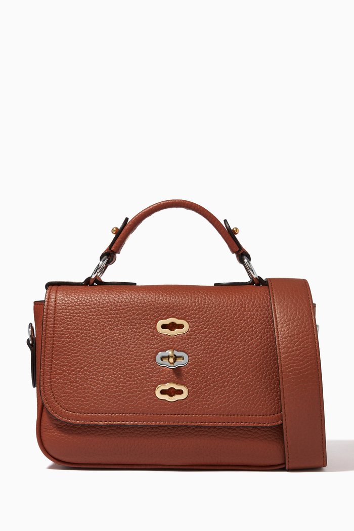 

Small Bryn Satchel Bag in Heavy Grain Leather, Brown
