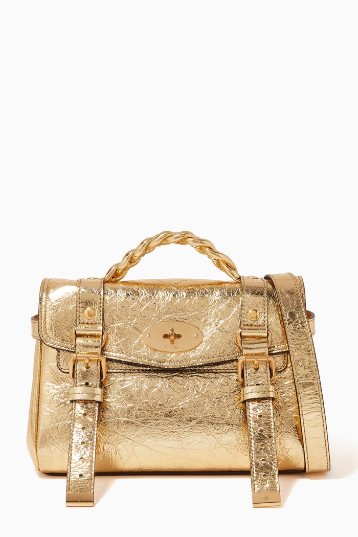 

Mini Alexa Satchel Bag in Metallic Leather, Gold