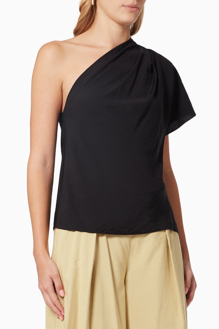 

One-shoulder Cascade Drape Top in Viscose twill, Black