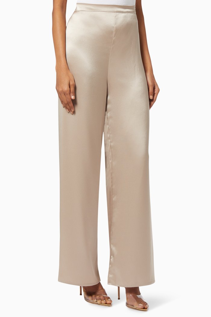 Wide Leg Pants in Silk, Gold