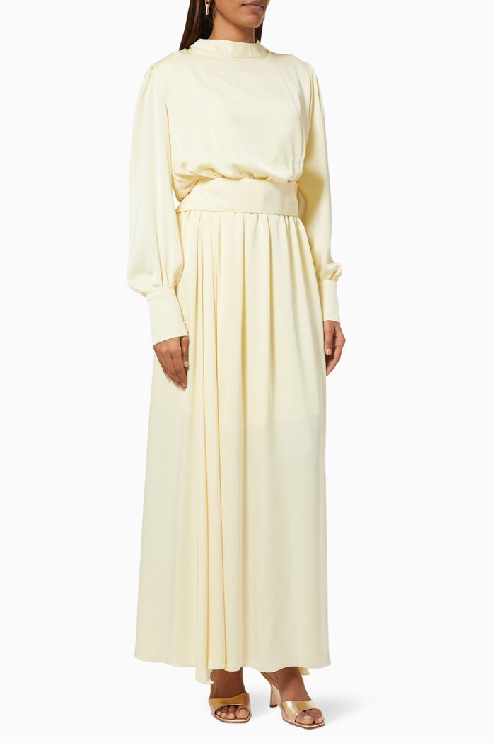 Belted Dress in Silk, Yellow