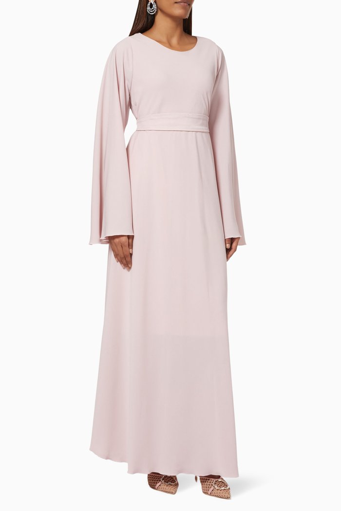

Flared Sleeves Dress with Belt, Pink