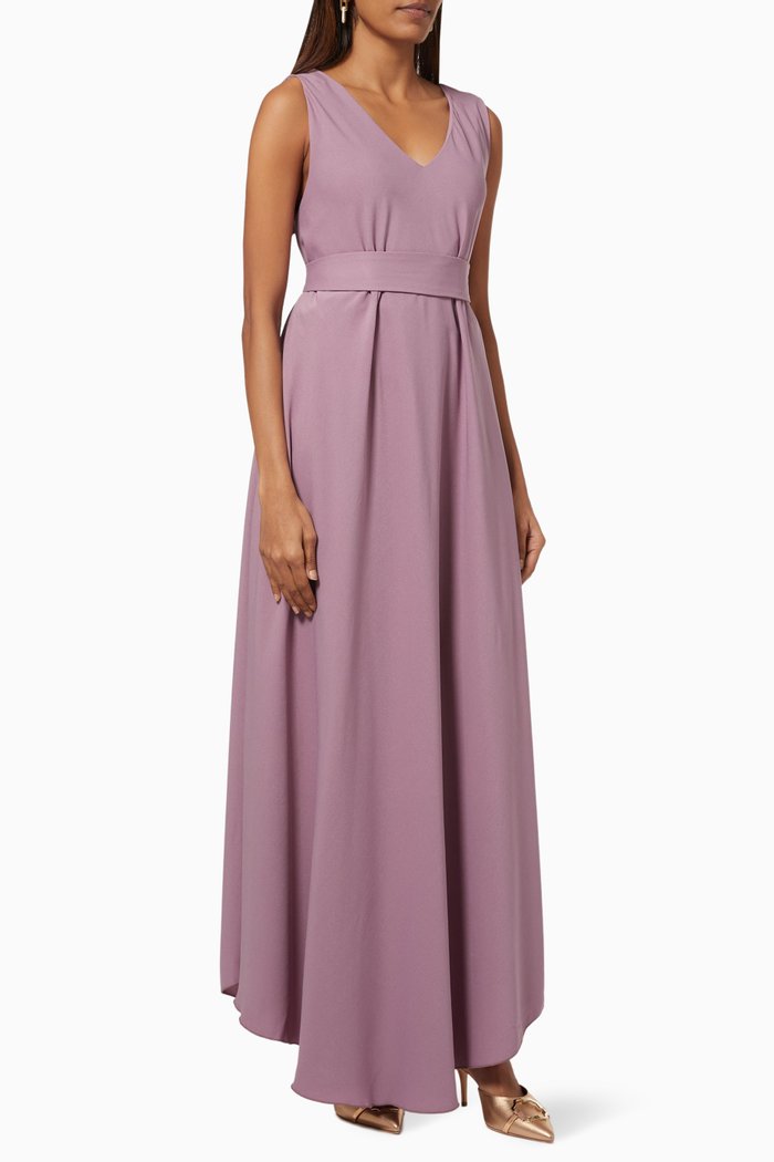 

V Neck Dress with Belt, Purple