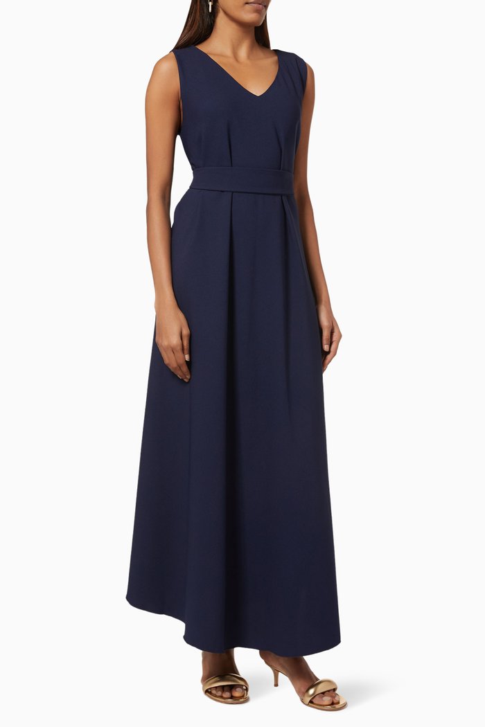 

V Neck Dress with Belt, Blue