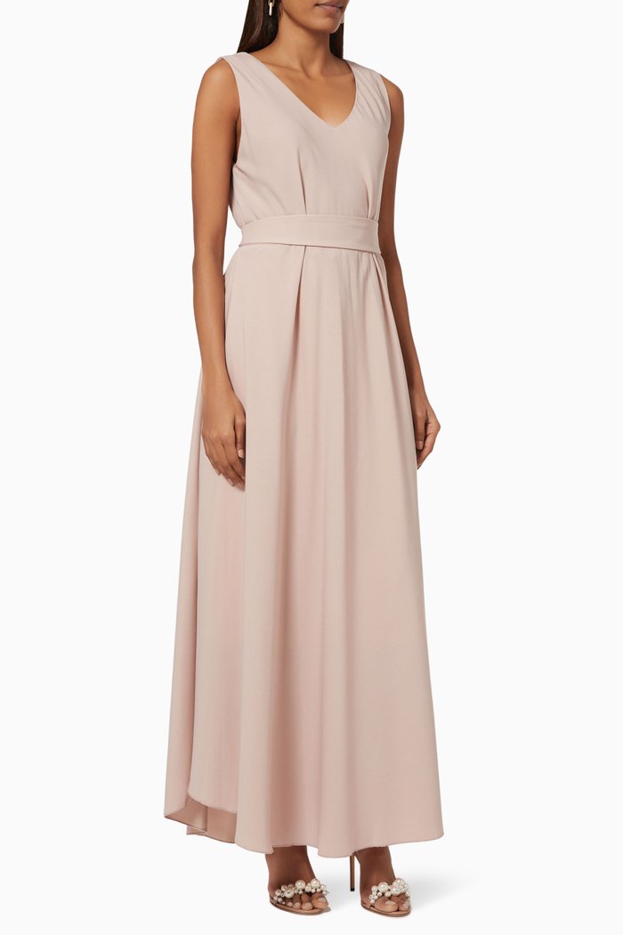

V Neck Dress with Belt, Gold