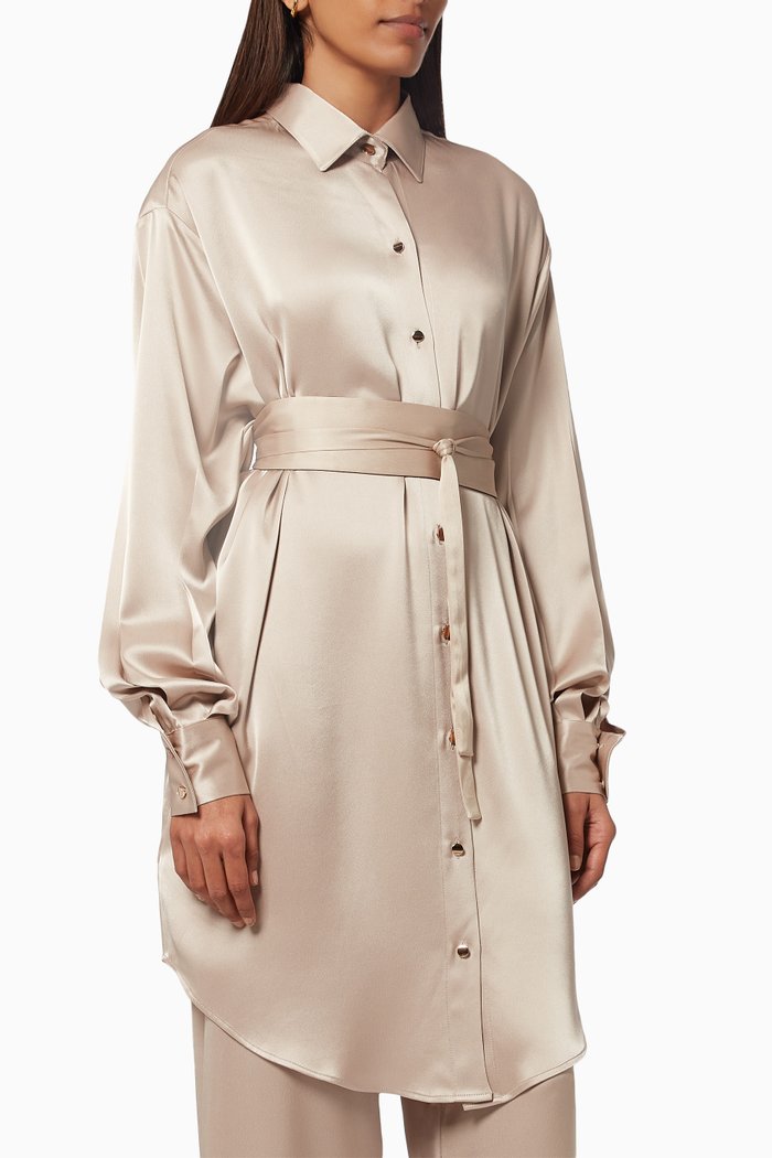

Belted Longline Shirt in Silk, Gold