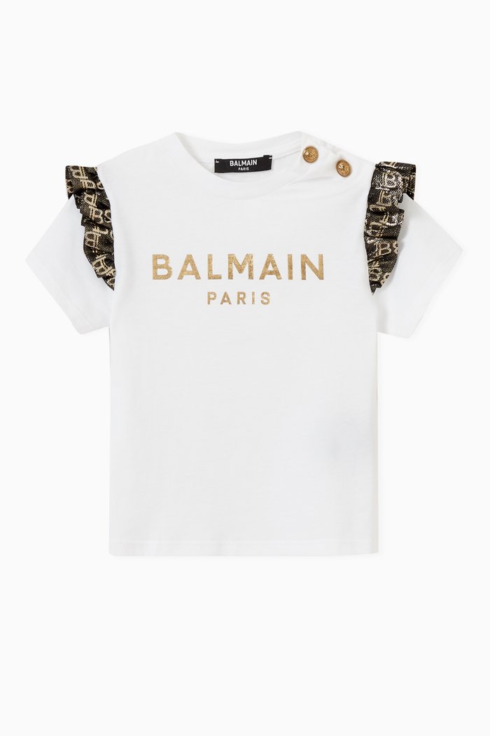 

Balmain Ruffled T-shirt in Jersey, White