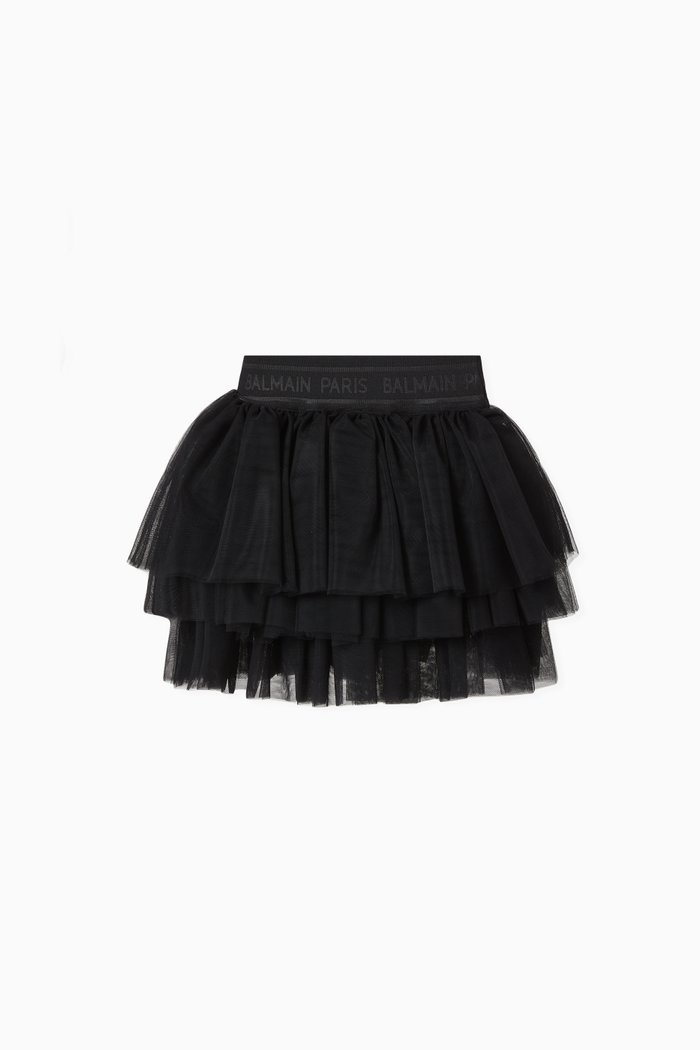 Tiered Skirt in Tulle, Black