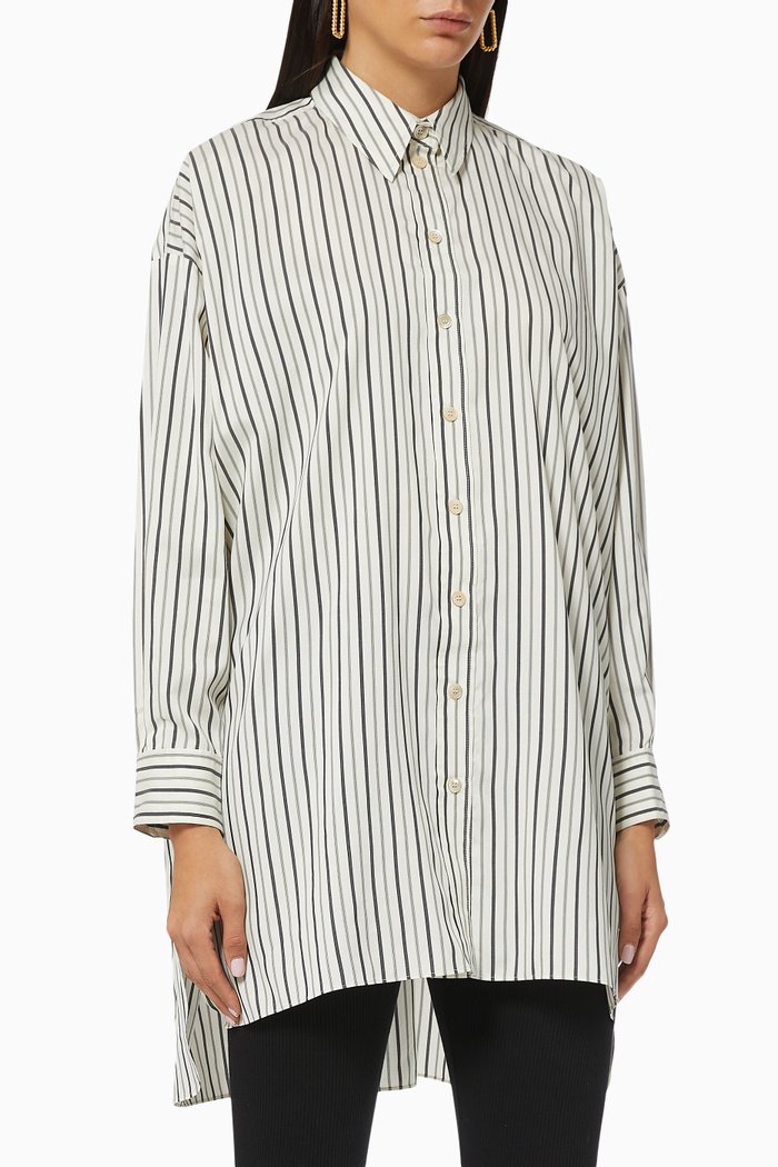 Sacali Striped Shirt in Silk, White