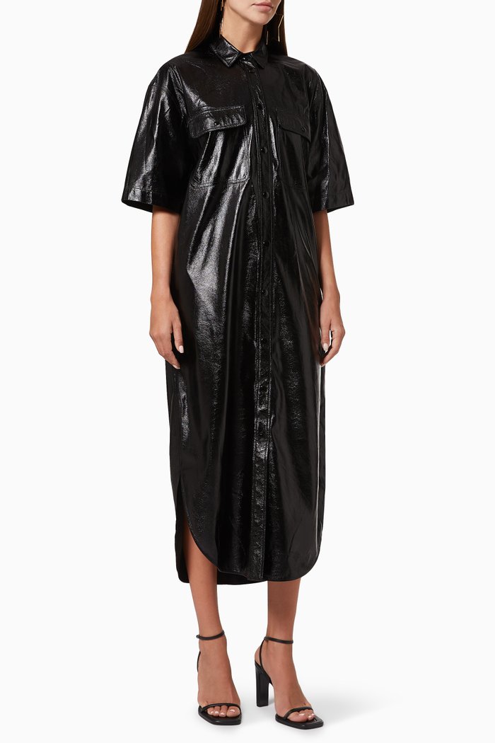 

Gilinaya Shirt Dress in Faux Leather, Black