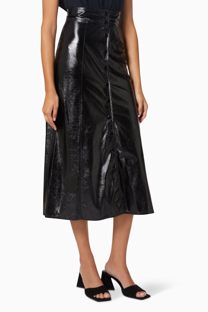 Baxomili Midi Skirt in Faux Leather, Black