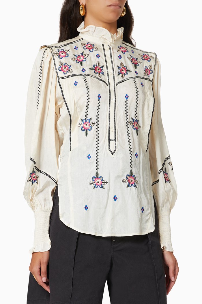 

Ciska Embroidered Blouse in Silk, Neutral
