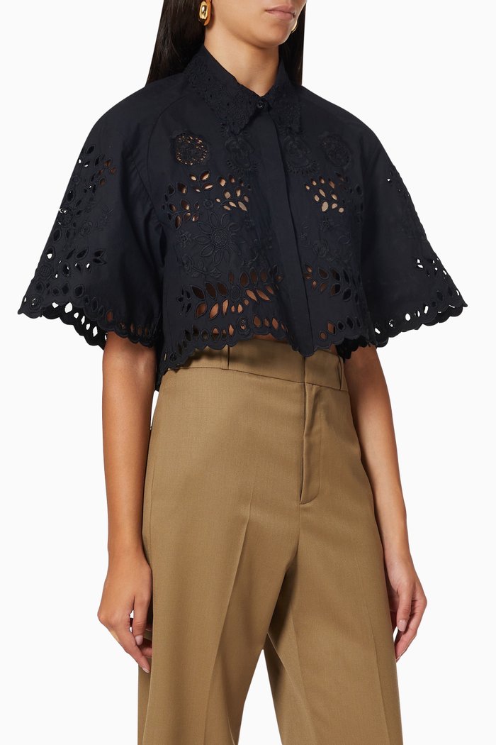 

Derron Embroidered Cropped Top in Cotton, Black