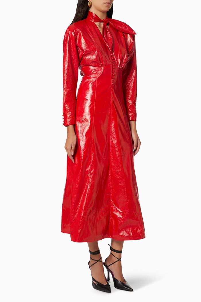 

Genazuli Midi Dress in Faux Leather, Red