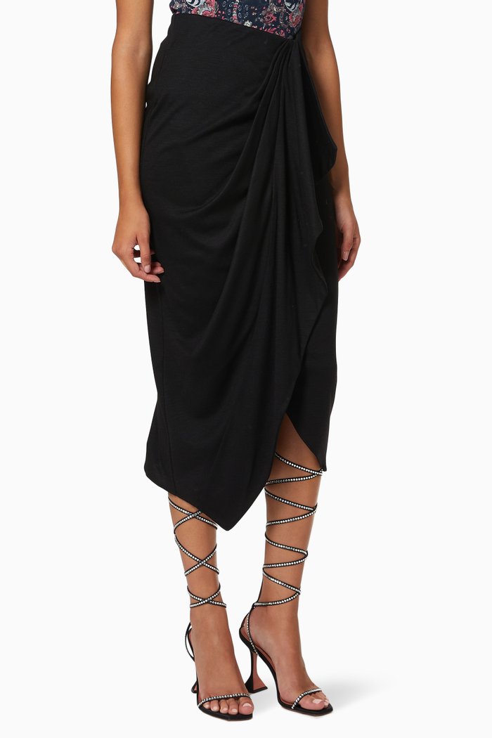 

Lareetiz Draped Midi Skirt in Wool Jersey, Black