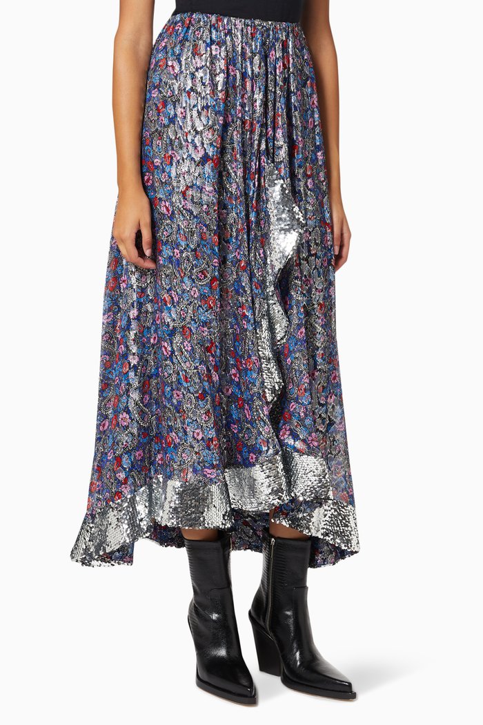 Minessa Ruffled Skirt in Silk, Blue