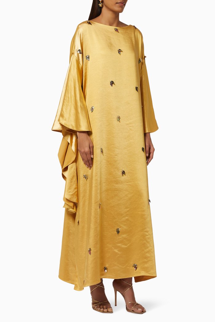 

Frilled Sleeve Kaftan with Scattered Embellishment, Yellow