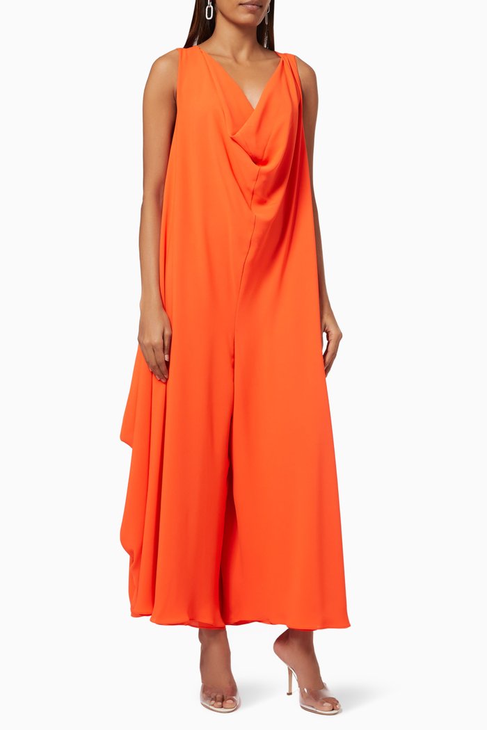 

Cowl Weeh Jumpsuit with Drapes, Orange