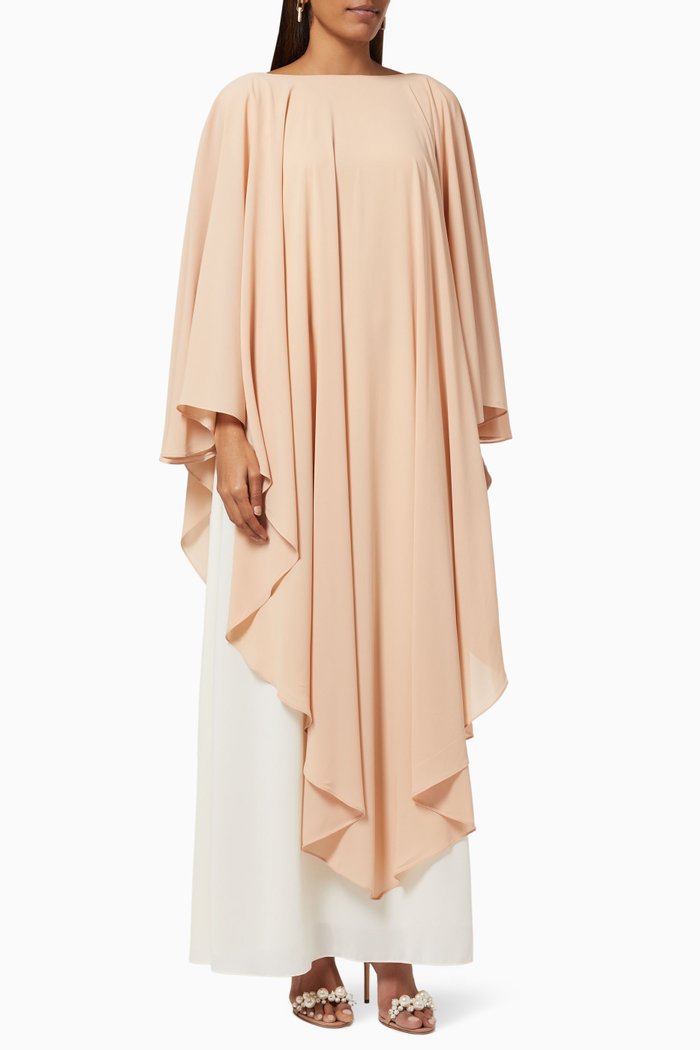 

Two Tone Layered Frilled Kaftan in Georgette, Neutral