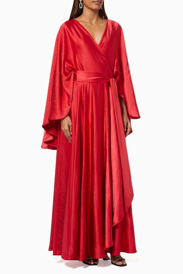 

Flairy Sleeves Kaftan in Silky Crepe, Red