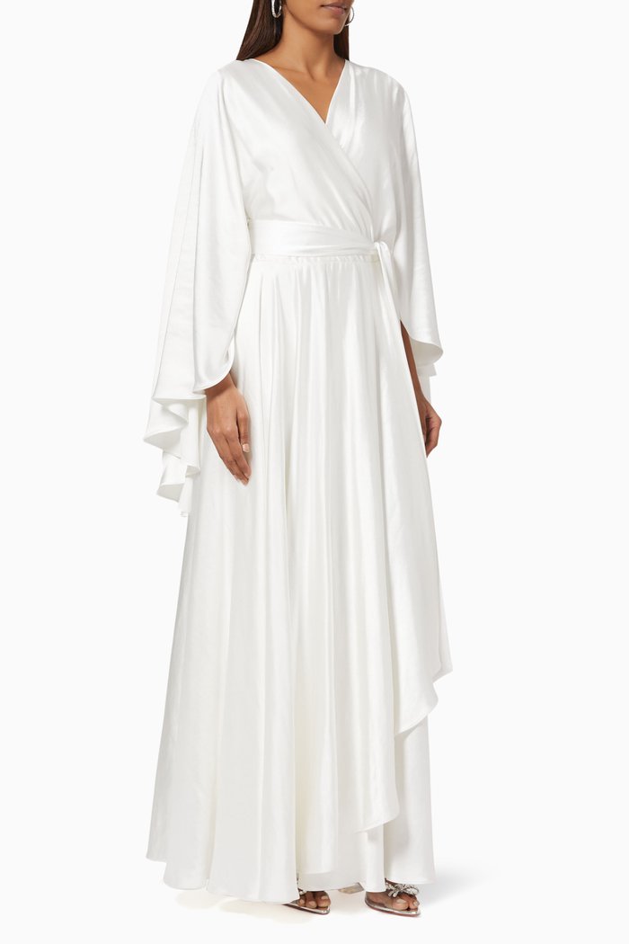 

Flairy Sleeves Kaftan in Silky Crepe, White
