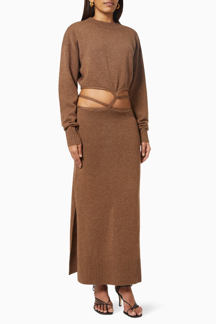 

Tie Sweater Dress in Cashmere Wool, Brown