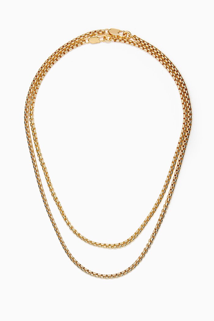 

Box Chain Necklace, Set of 2, Gold