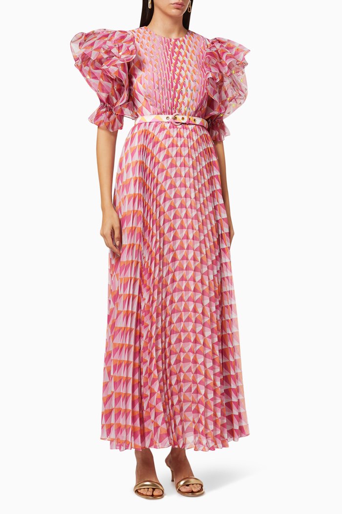 

Prismatic Radially Pleated Maxi Dress, Pink