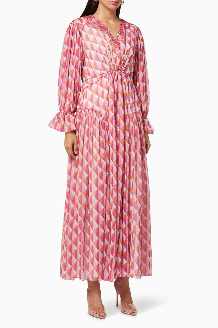 

Prismatic Maxi Dress in Chiffon, Pink