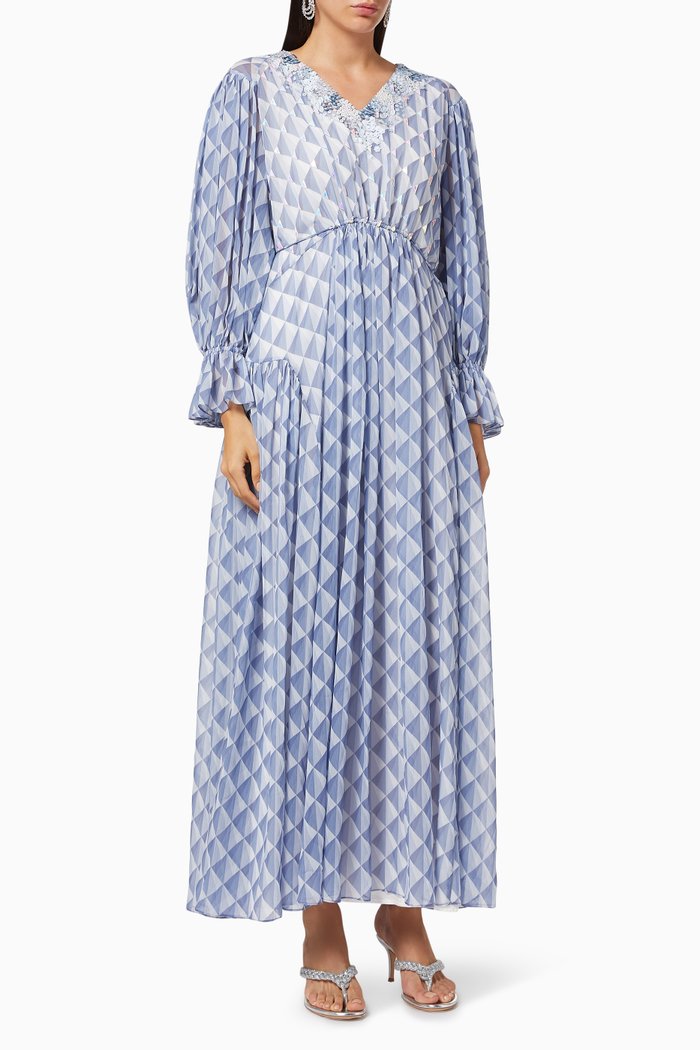 

Prismatic Maxi Dress in Chiffon, Blue