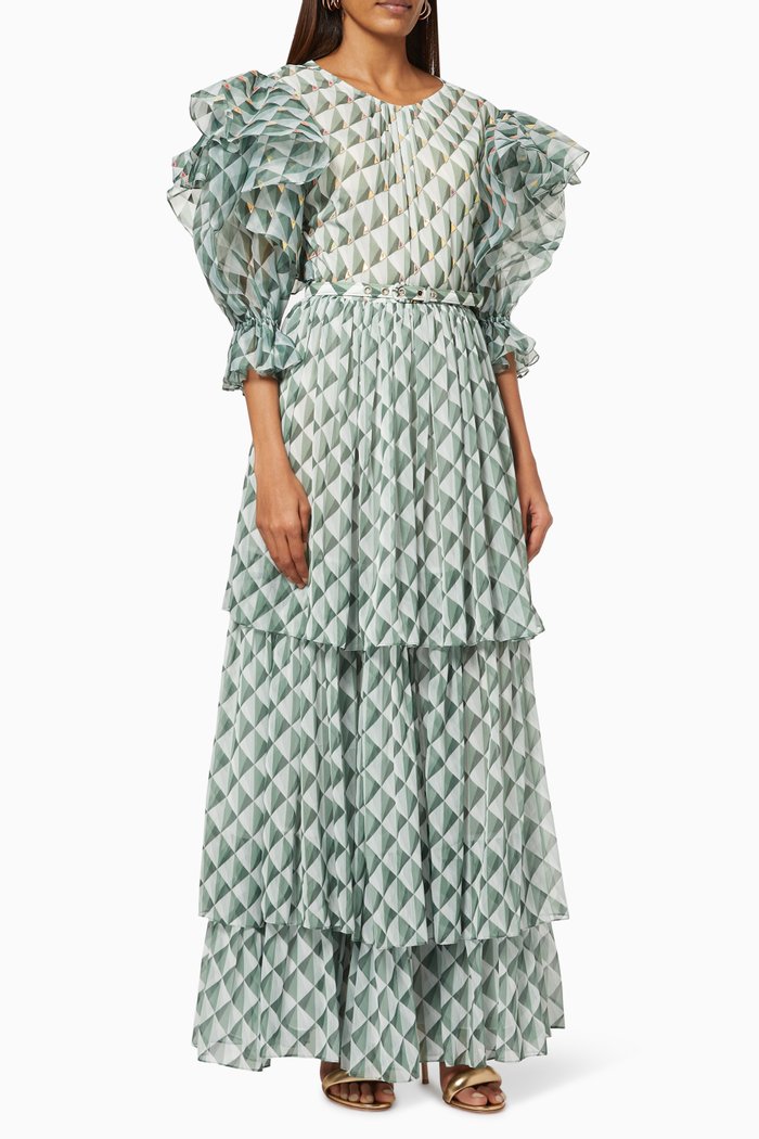

Prismatic Tiered Maxi Dress in Chiffon, Green