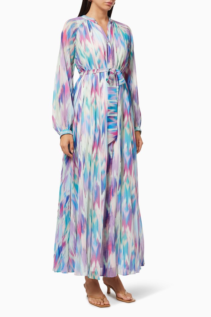 

Embellished Ikat Dress with Belt, Multicolour