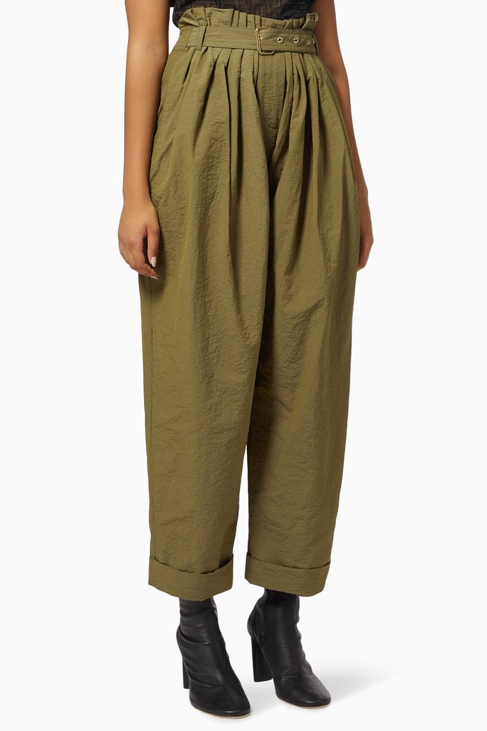 

High-waisted Paperbag Trousers in Crepe, Brown