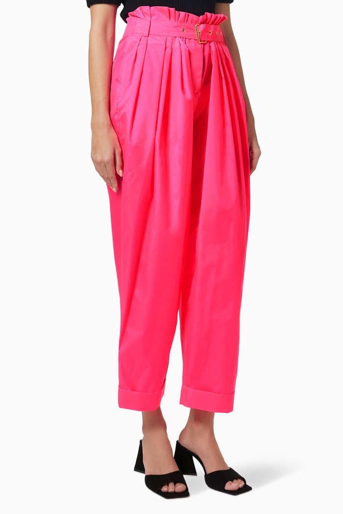 

Belted Pleated Pants in Nylon, Pink