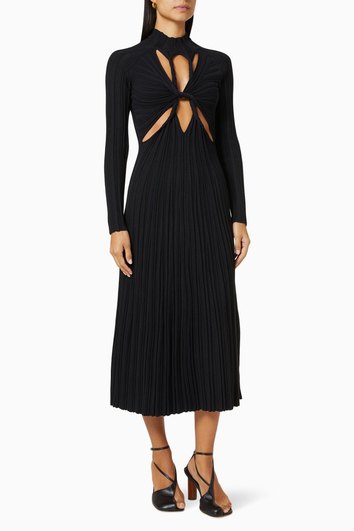 Lung Twist Dress in Pleated Rib Knit, Black