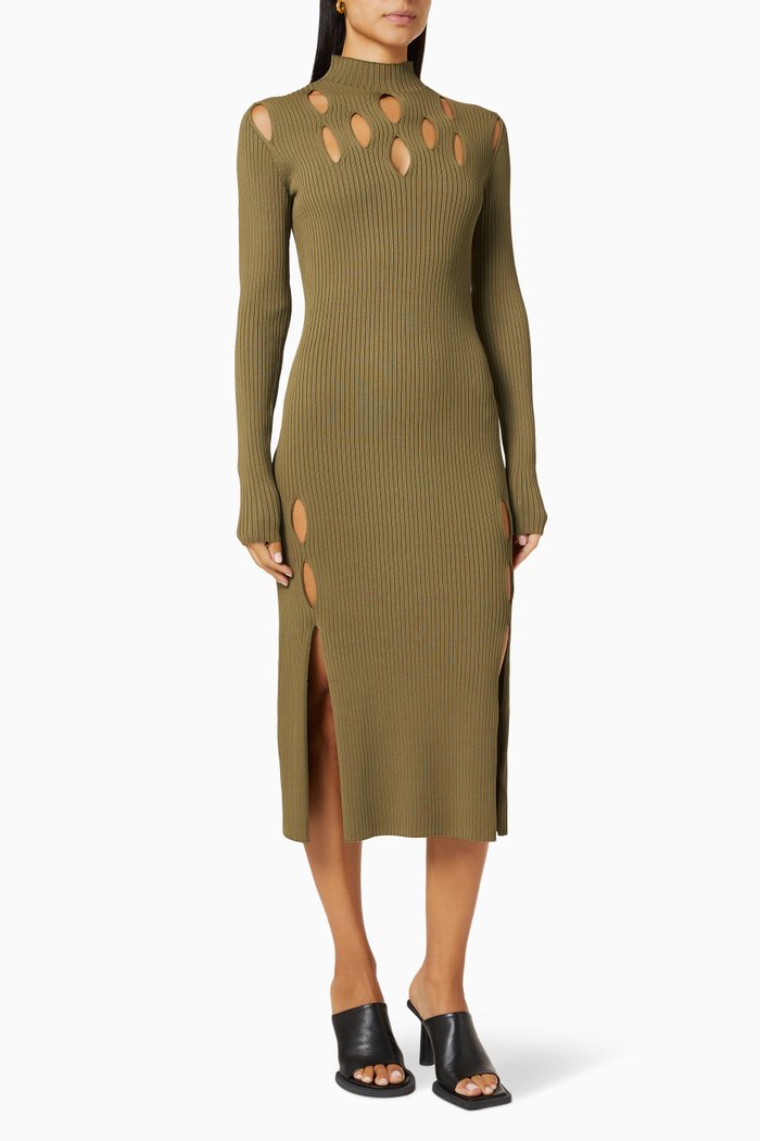 

Slashed Rib Dress in Ribbed Knit, Green