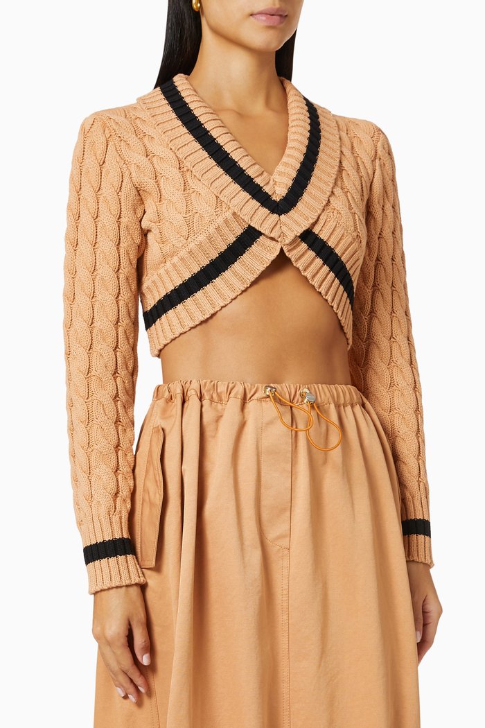 

Cropped Cable Sweater in Cotton Blend Knit, Black