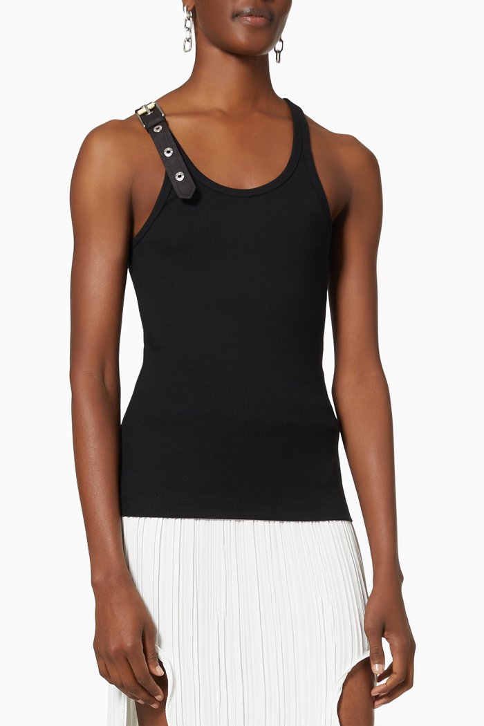 

Single Buckle Tank Top in Ribbed Organic Cotton, Black