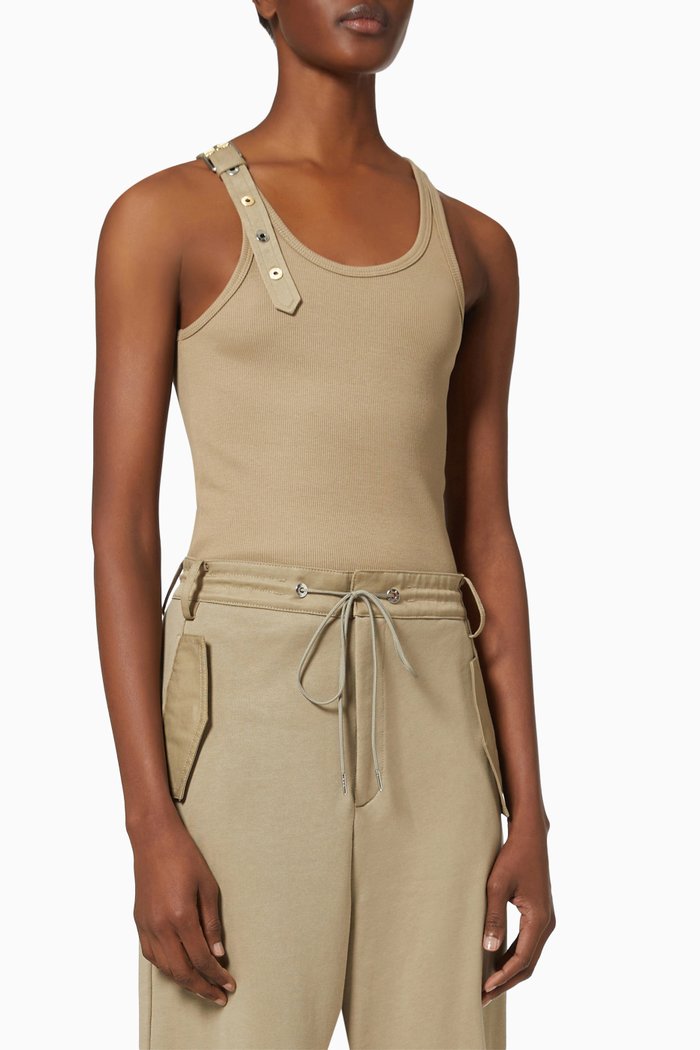 

Single Buckle Tank Top in Ribbed Organic Cotton, Grey