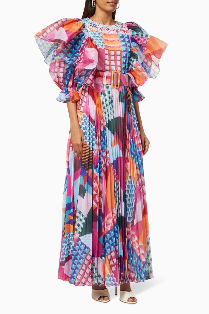 Kaleido Embellished Maxi Dress in Chiffon, Multicolour
