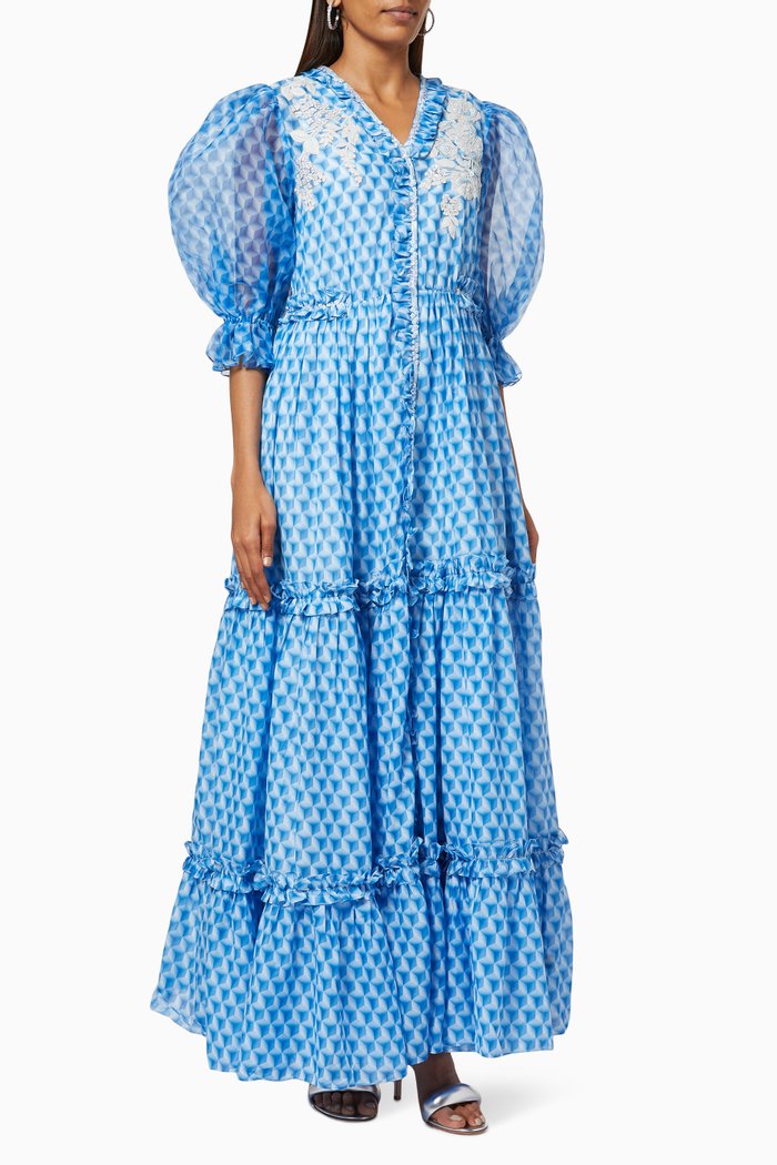 

Raquel Tiered Maxi Dress in Chiffon, Blue