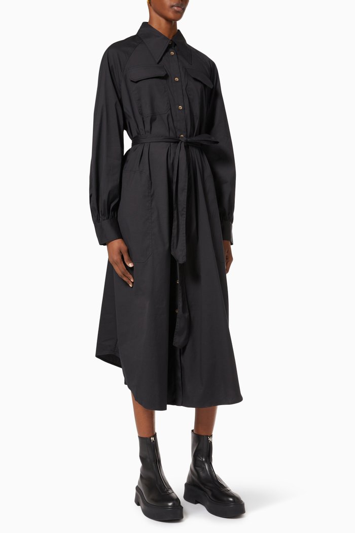 

Franklin Raglan Shirt Dress in Cotton, Black