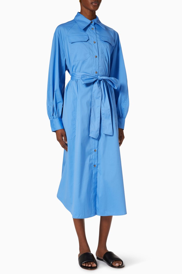 

Franklin Raglan Shirt Dress in Cotton, Blue