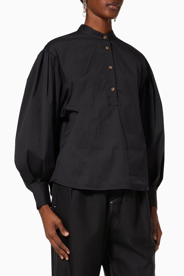 

Franklin Pleat Sleeve Shirt in Cotton, Black