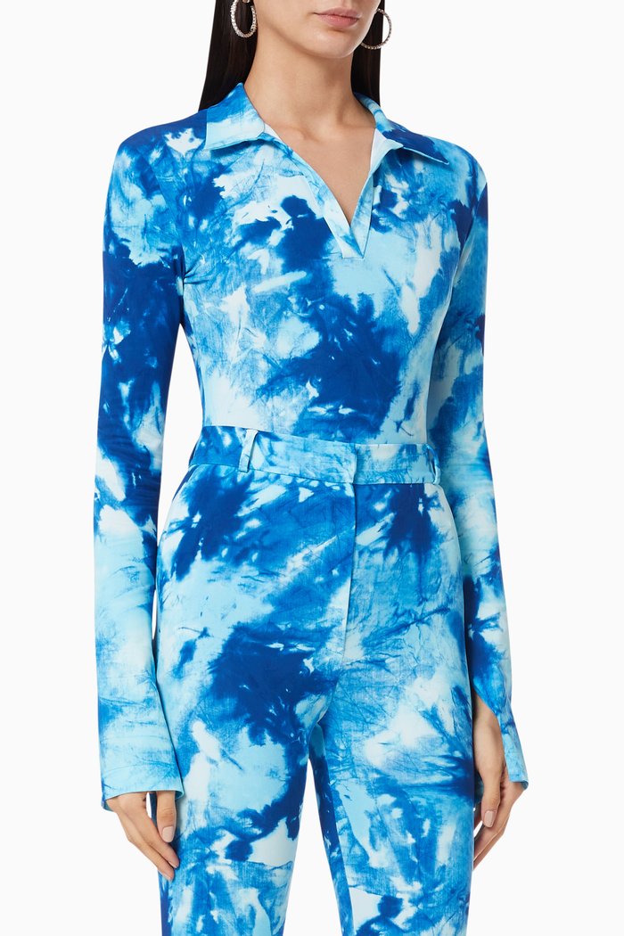 

Ombre Polo Bodysuit in Stretch Nylon, Blue