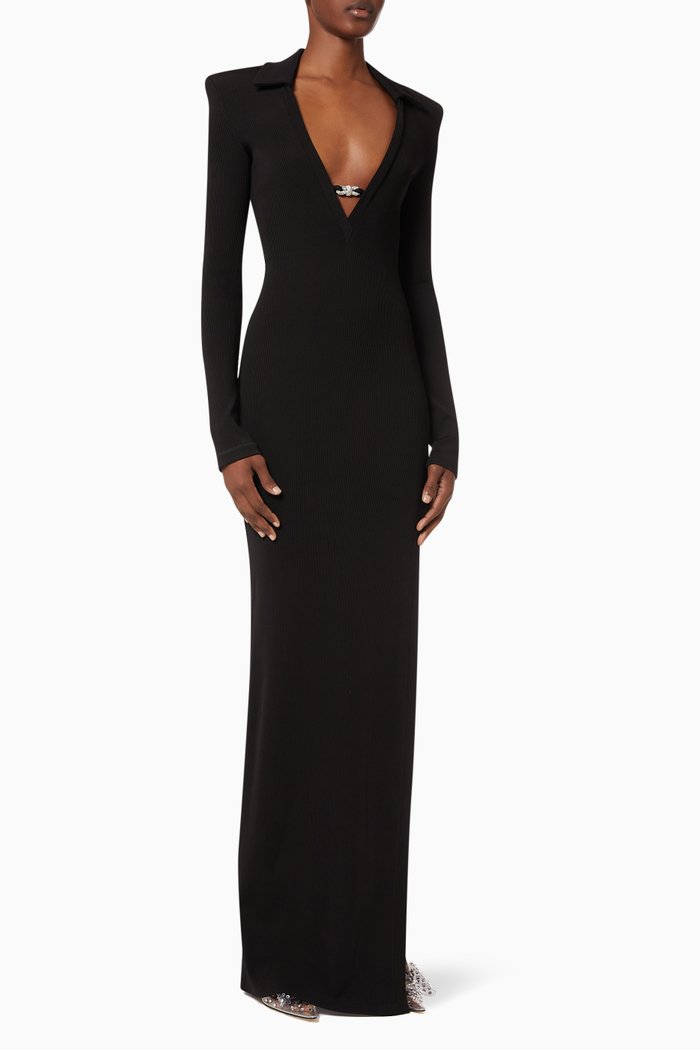 

Crystal Plunging Maxi Dress in Stretch Modal, Black